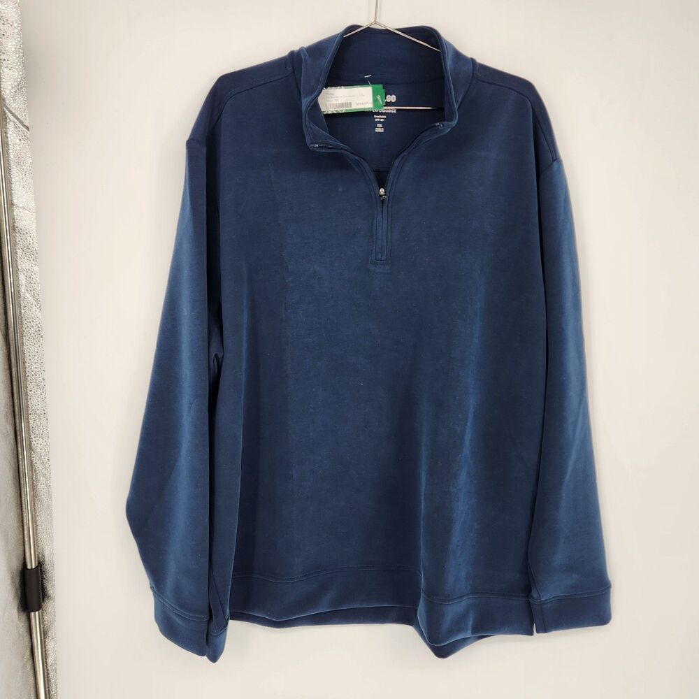 01.Algo Men's XXL Navy Blue Performaluxe Commuter 1/4 Zip Sweater NWT